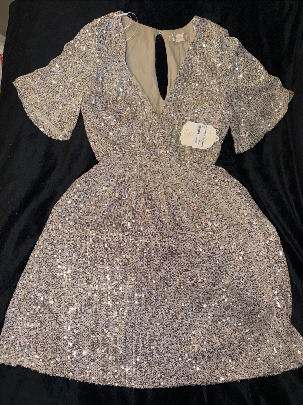 Altar'd State Champagne Sequin V-Neck Party Dress